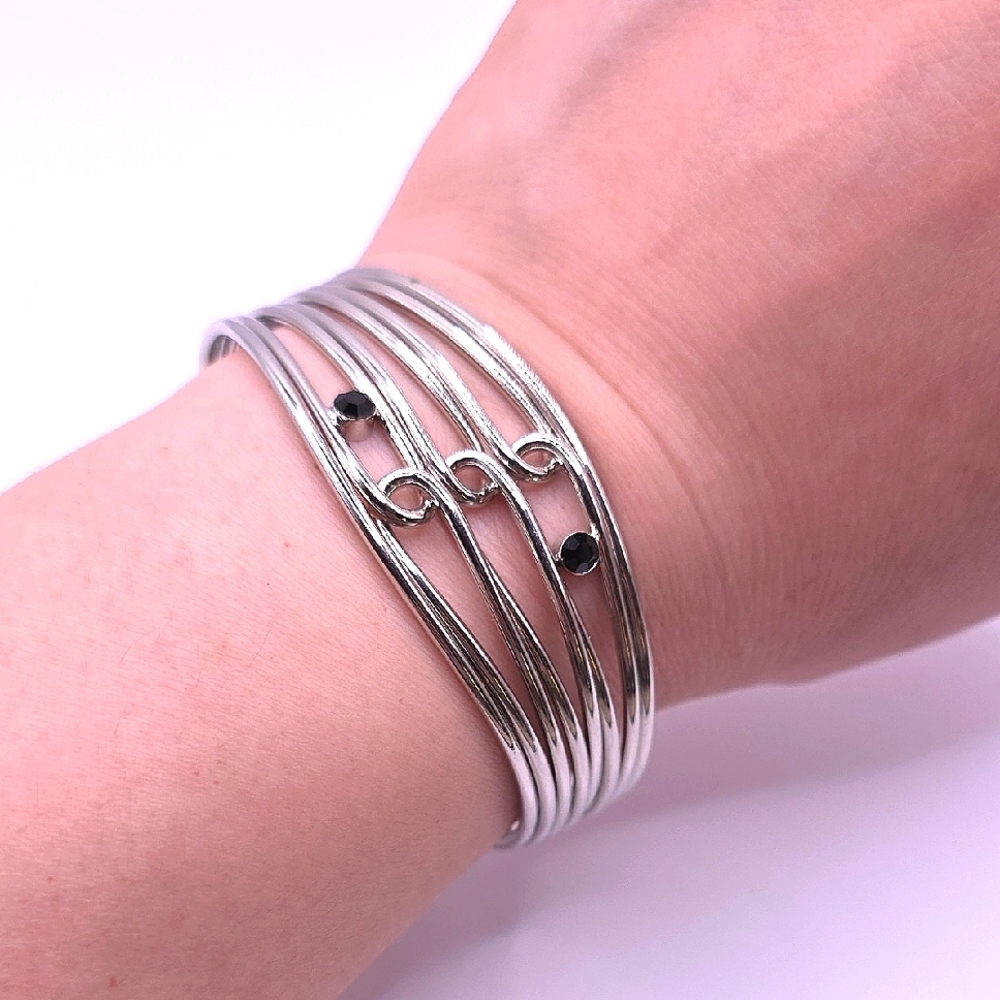 Elegant Silvertone Wave Cuff Bracelet